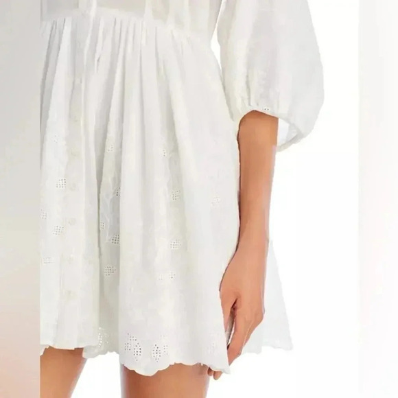 AQUA & Kristopher Brock Floral Embroidered Eyelet Mini Shirt Dress 100% Cotton S - Picture 6 of 14